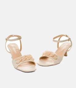 Glam Mid Heel Beige Sandals