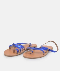Glaritis Pretty Blue Leather Strappy Sandals