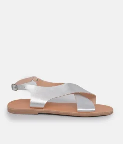 Glaritis Stylish Criss Cross Metallic Silver Sandal