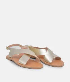 Glaritis Stylish Criss Cross Metallic Gold Sandal