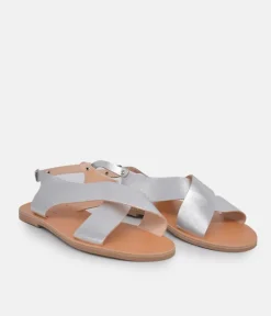 Glaritis Stylish Criss Cross Metallic Silver Sandal