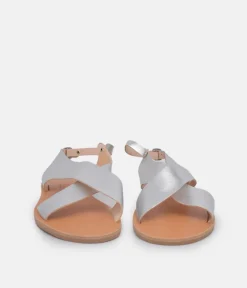 Glaritis Stylish Criss Cross Metallic Silver Sandal