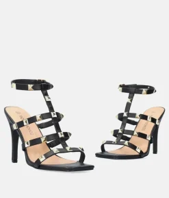 Gorgeous Black Gold Studded Sky High Heels