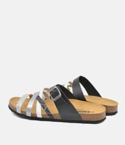 Gorgeous Black/Silver Multi Strap Sandals