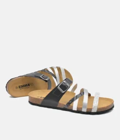 Gorgeous Black/Silver Multi Strap Sandals