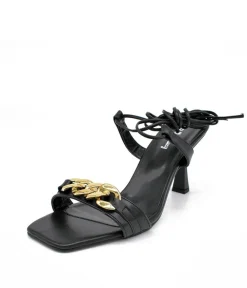Gorgeous Strappy Black Heels With Gold Chain