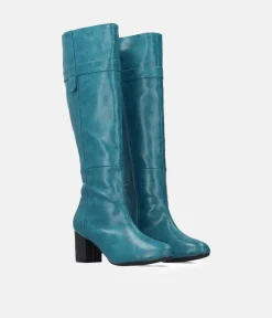Gorgeous Turquoise Block Heel Long Boots