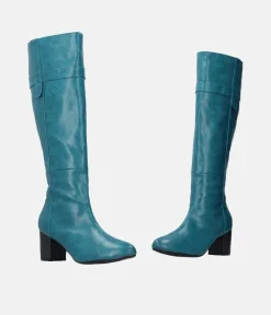 Gorgeous Turquoise Block Heel Long Boots