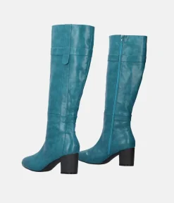 Gorgeous Turquoise Block Heel Long Boots