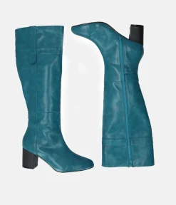 Gorgeous Turquoise Block Heel Long Boots