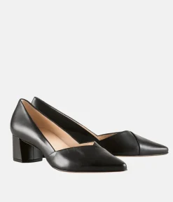 Hogl Premium Black Leather Sweetheart Block Heels