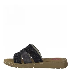 Jana Pretty Black Leather Slides