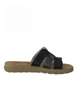 Jana Pretty Black Leather Slides
