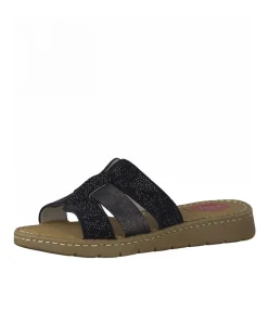Jana Pretty Black Leather Slides