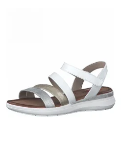 Jana Strappy White Combi Wedge Sandals