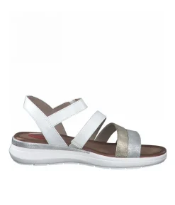 Jana Strappy White Combi Wedge Sandals