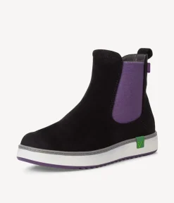 Jana Stylish Vegan Black/Purple Chelsea Ankle Boots