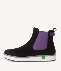 Jana Stylish Vegan Black/Purple Chelsea Ankle Boots