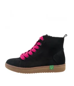 Jana Stylish Vegan Black/Pink Ankle Boots