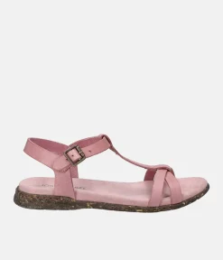 Josef Seibel Pretty Pink T-Strap Leather Sandals
