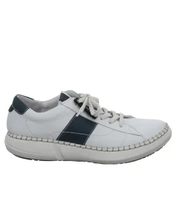 Josef Seibel White/Navy Leather Fashion Trainer