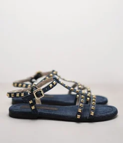Kennel & Schmenger Premium Navy T-Strap Studded Sandals