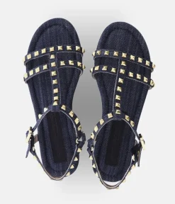 Kennel & Schmenger Premium Navy T-Strap Studded Sandals