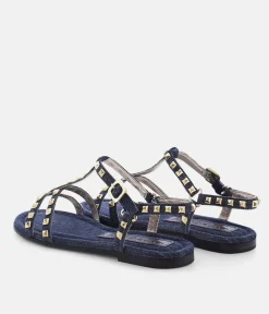 Kennel & Schmenger Premium Navy T-Strap Studded Sandals
