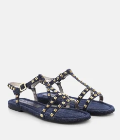 Kennel & Schmenger Premium Navy T-Strap Studded Sandals
