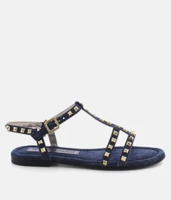Kennel & Schmenger Premium Navy T-Strap Studded Sandals
