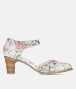 Laura Vita Chic Mary Jane Floral Block Heels