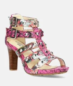 Laura Vita Fabulous Pink Block Heel Sandals