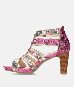 Laura Vita Fabulous Pink Block Heel Sandals