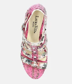Laura Vita Fabulous Pink Block Heel Sandals