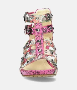 Laura Vita Fabulous Pink Block Heel Sandals