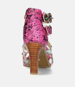 Laura Vita Fabulous Pink Block Heel Sandals
