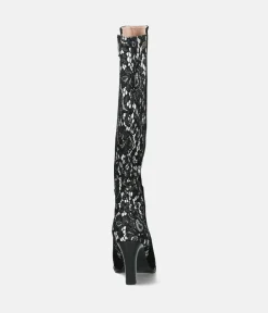 Laura Vita Glamourous Long Black Lacy Suede Boots