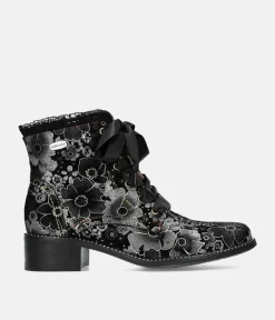Laura Vita Gorgeous Black Floral Ankle Boots