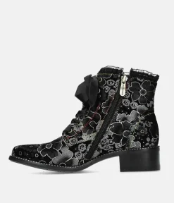 Laura Vita Gorgeous Black Floral Ankle Boots