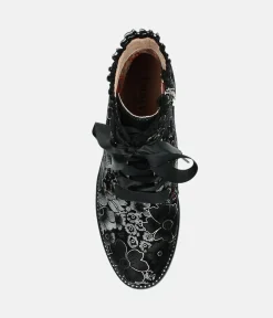 Laura Vita Gorgeous Black Floral Ankle Boots