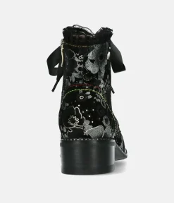 Laura Vita Gorgeous Black Floral Ankle Boots
