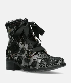 Laura Vita Gorgeous Black Floral Ankle Boots
