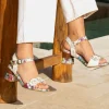 Laura Vita Pretty Beige Floral Block Heel Sandals