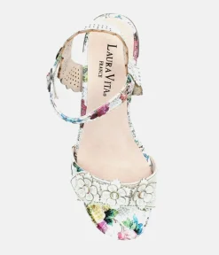 Laura Vita Pretty Beige Floral Block Heel Sandals