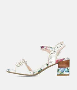 Laura Vita Pretty Beige Floral Block Heel Sandals