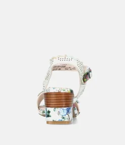 Laura Vita Pretty Beige Floral Block Heel Sandals