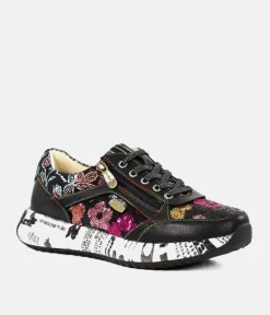 Laura Vita Pretty Black Floral Fashion Trainer