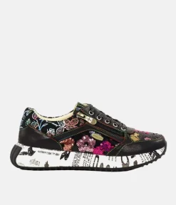 Laura Vita Pretty Black Floral Fashion Trainer