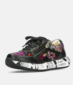 Laura Vita Pretty Black Floral Fashion Trainer