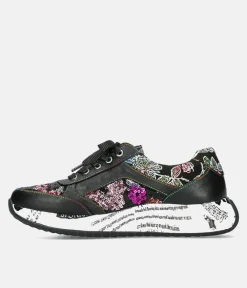 Laura Vita Pretty Black Floral Fashion Trainer